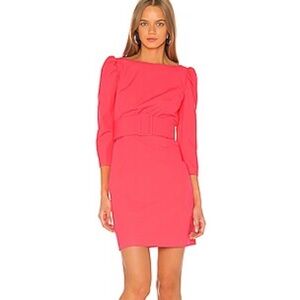 MILLY Belted Clare Puff Sleeve Dress in Bombshell Pink m